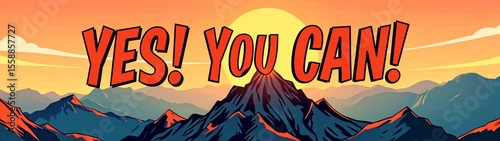 A cartoon style image of a mountain with the words yes you can