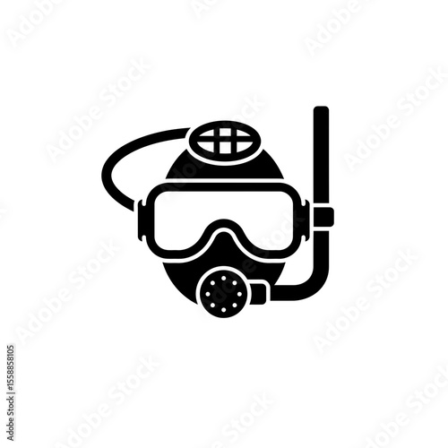 Illustration of a diving mask with snorkel in black silhouette
