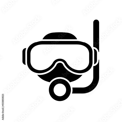 Isolated black snorkel mask and tube vector graphic silhouette