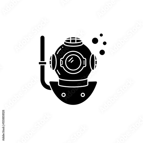 Illustration of a vintage deep sea diving helmet icon silhouette