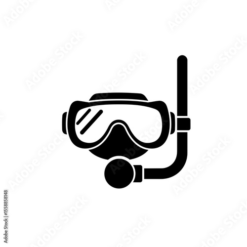 Illustration of a diving mask and snorkel in black silhouette