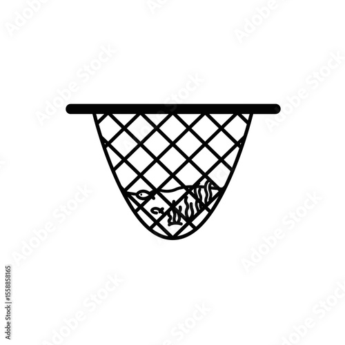 Fish caught inside a net with a handle illustration silhouette