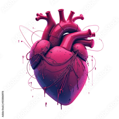 Retro-Futuristic 80s Synthwave Heart Isolated on a White Background