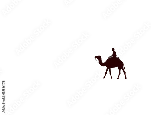 Silhouetted Camel with a Rider Walking Across the Desert Against a Stunning Sunset A