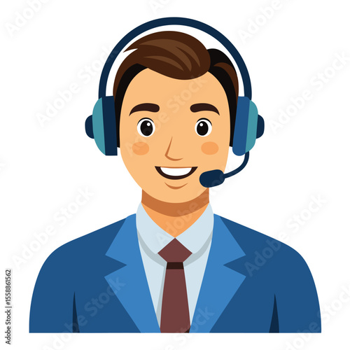 Confident agent in studio with mic