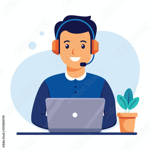 Customer service expert in white studio