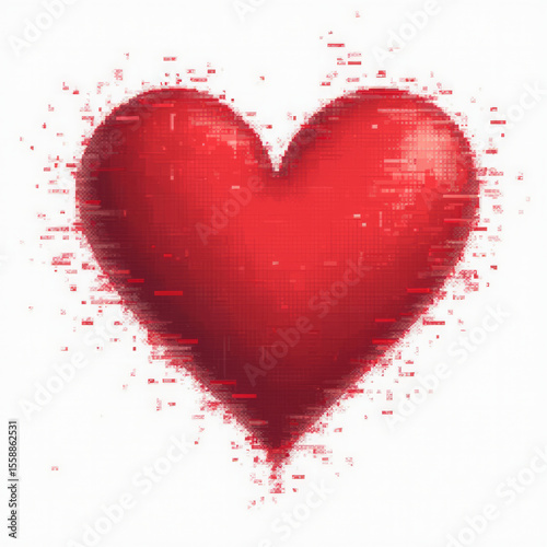 Pixelated Red Heart Glitch Effect — Fragmented Flickering Heart on Retro Screen