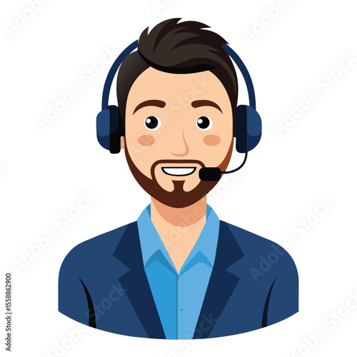 Remote worker with microphone headset smiling