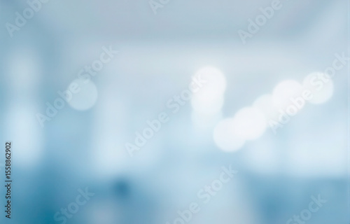 Abstract blurred office corridor with bokeh lights, a modern interior background for business, medical or corporate presentation concepts