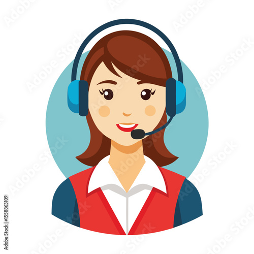Service girl helping customer with headset