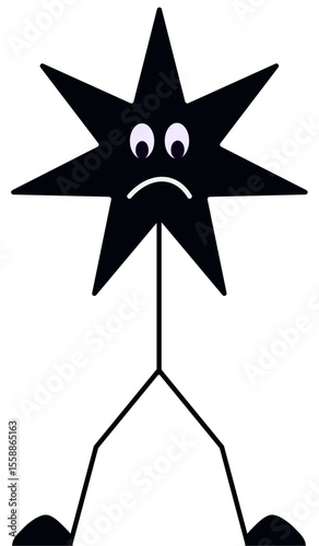 Offended stargazer character icon — minimalist stick figure with star-shaped head, sad facial expression. Vector style illustration on white background.