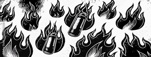 Black and White Flaming Molotov Cocktails Graphic Design