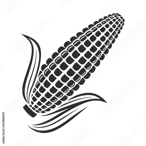 Black and White Corn on the Cob Illustration
