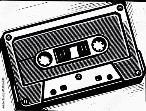 Vintage Cassette Tape Illustration: Retro Music Graphic