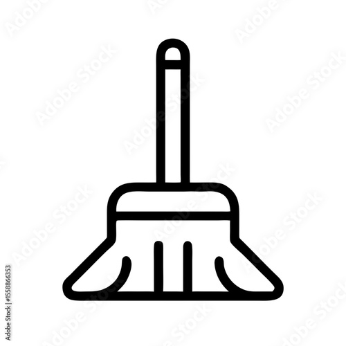 Broom illustration in simple linear style on white background  