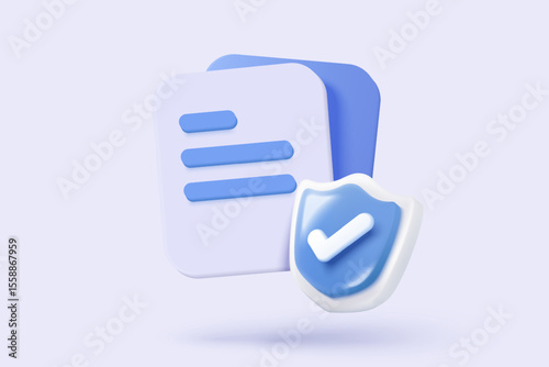 3d data protection privacy icon signs and cyberspace solutions with secure digital buttons. checkmark shield password secret personal database account. 3d data file icon vector render illustration