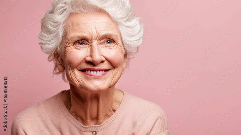 Smiling senior woman with white hair playfully covering one eye, standing against a soft pink background. Concept of aging gracefully, joy, confidence and positive lifestyle
Smiling senior woman with white hair playfully covering one eye, standing against a soft pink background. Concept of aging gracefully, joy, confidence and positive lifestyle