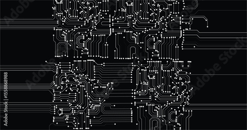 Abstract black technology background with circuit lines stock illustration