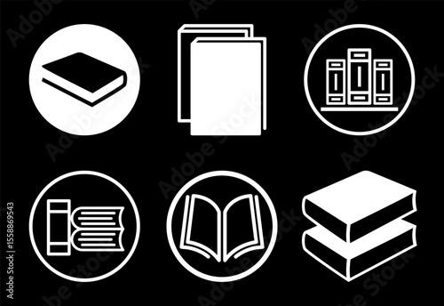 Book icons set design, book icon for apps and websites white on black background
