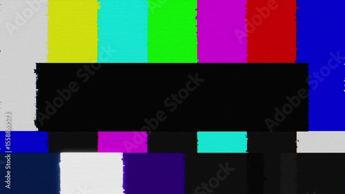 No signal text tv error screen with colorful glitch bars.