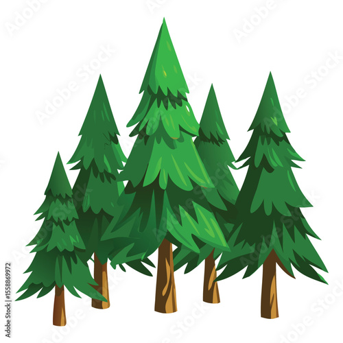 Cartoon evergreen trees illustration for forest background design and nature related graphic elements