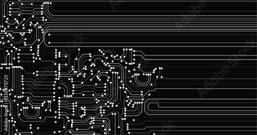 Abstract black technology background with circuit lines stock illustration. Circuit board futuristic trace processor unit texture illustration design