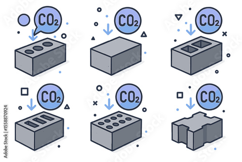 Illustration showing processes of carbon dioxide capture and brick formation utilizing CO2 emissions in an eco-friendly approach