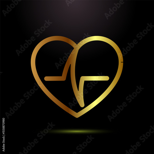 Heartbeat pulse icon design illustration, Medical heart sign symbol in gold color style