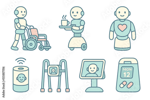 Robots supporting healthcare with assistive technology in a modern setting for elderly care