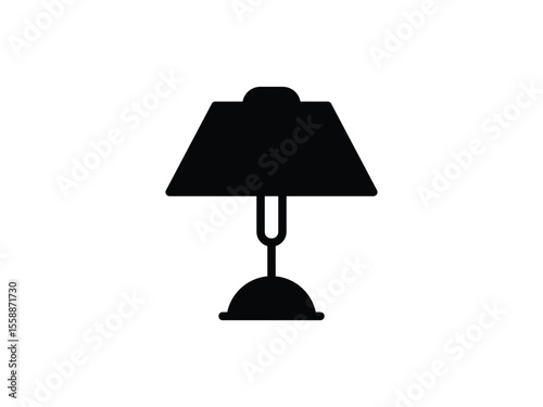 Modern table light icon in flat black style. A stylish black silhouette of a table lamp, perfect for minimalist design projects, real estate, or decoration apps.