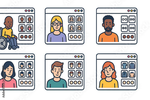 People exploring online profiles in a virtual environment focusing on diversity and accessibility features in technology