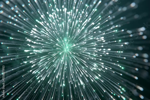 Abstract technology background with glowing particles radiating in various directions, creating a dynamic effect.