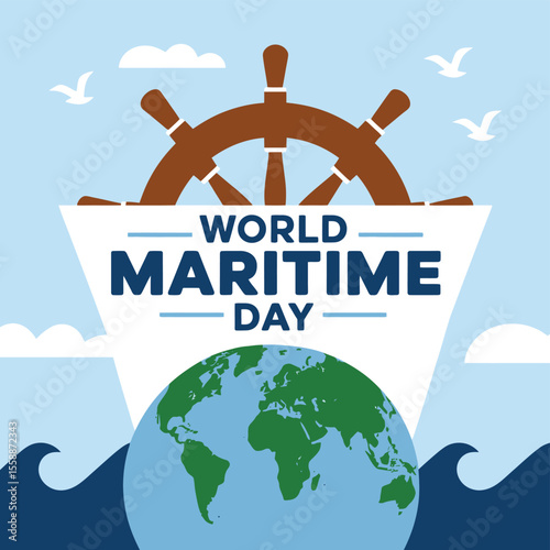 World Maritime Day Poster Flat Vector Image Illustration