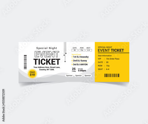 Event Ticket Template Design with Vector File