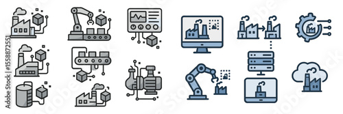 Industry automation and manufacturing technology concepts illustrated in modern graphic design