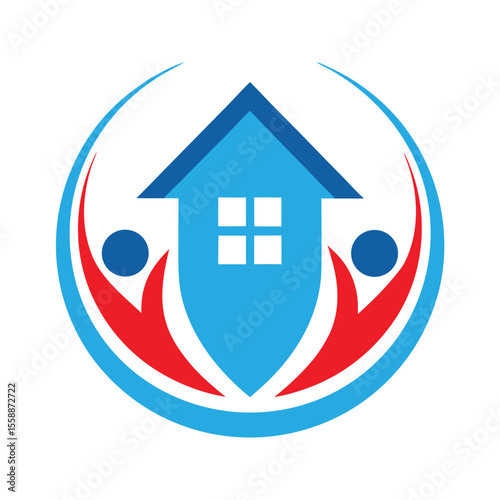 Blue house with people embracing home family