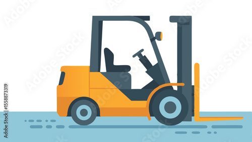 Isolated Orange Forklift with Dark Gray Elements on a Light Blue Background