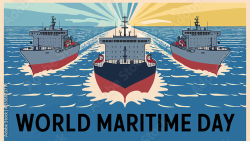 World Maritime Day Poster Flat Vector Image Illustration