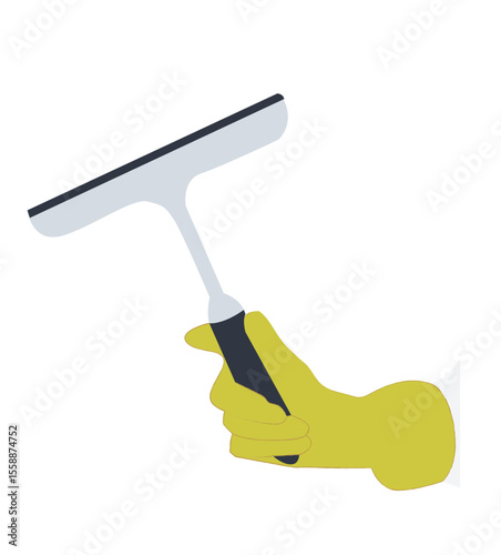 glass cleaning tool. Hand in glove holding a squeegee