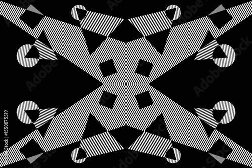 Geometric modernism. Imagination style. Abstract shapes illustration. Modern black and white abstract geometric background. Urban.