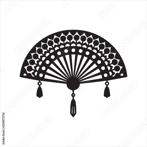 Black Silhouette of Indian Traditional Curved Hand Fan