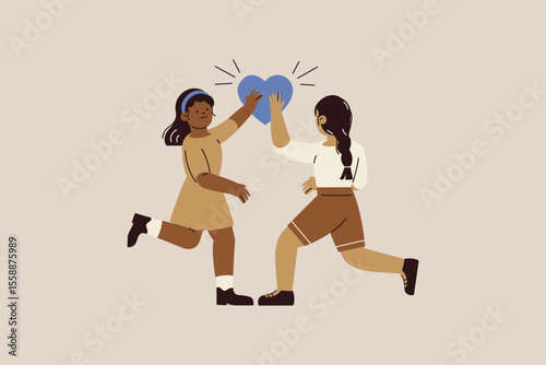 Cartoon Illustration of Two Women Sharing Love
