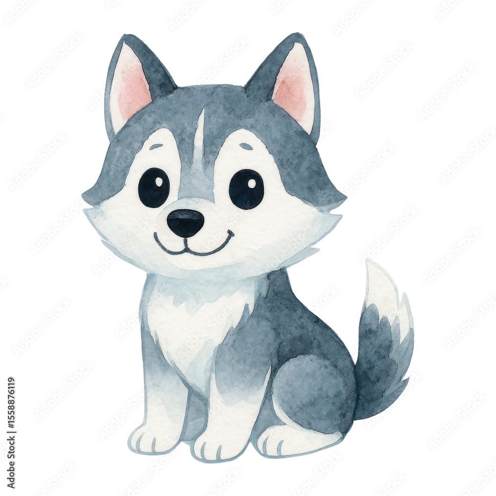 Obraz premium PNG Cute watercolor husky illustration.