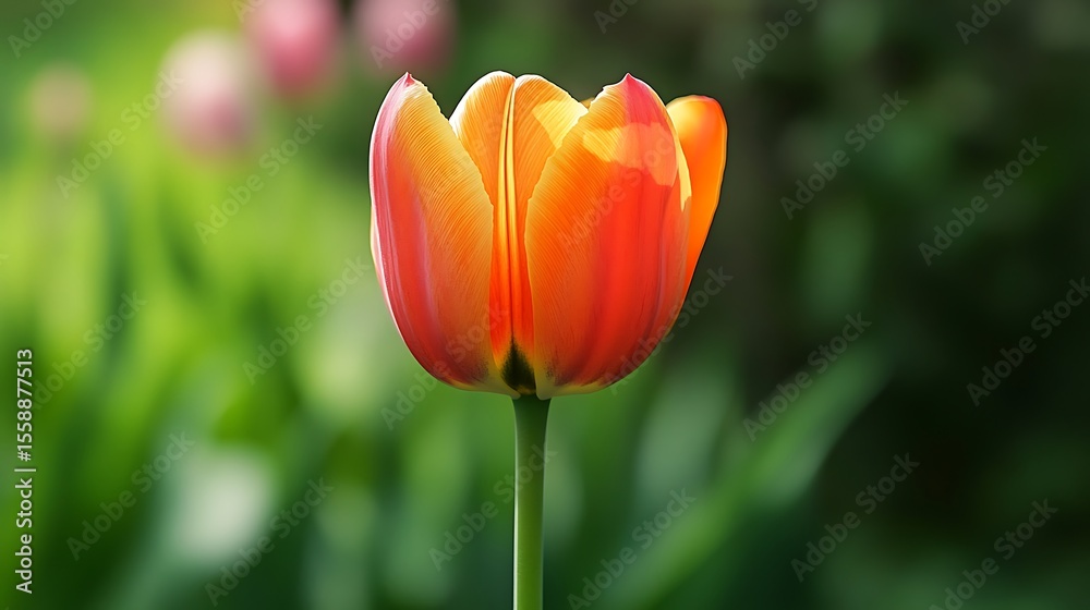 Fototapeta premium Closeup view of a red and orange tulip flower in garden