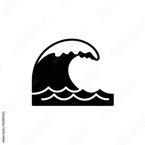 Stylized black and white ocean wave illustration silhouette