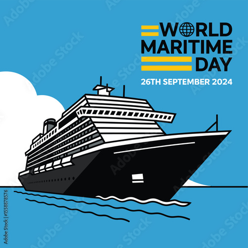 Modern Flat Vector Poster of World Maritime Day with Ship and Sea Elements
