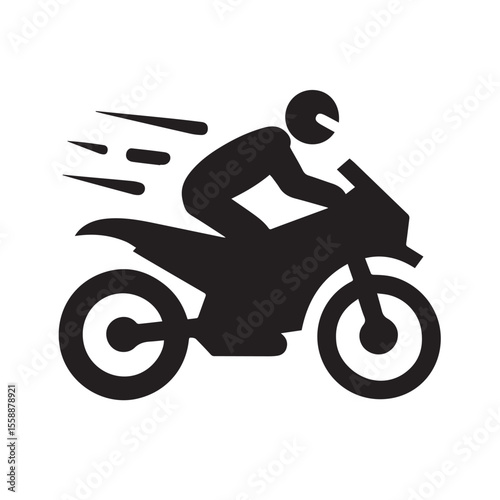 A motorcyclist speeding forward, their silhouette sharp and dynamic, with dust trailing behind.