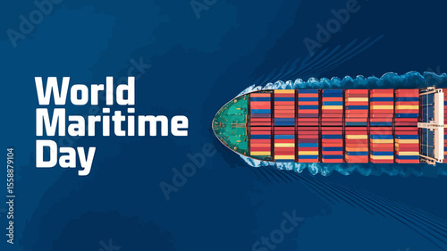 Modern Flat Vector Poster of World Maritime Day with Ship and Sea Elements