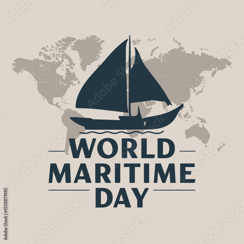 Modern Flat Vector Poster of World Maritime Day with Ship and Sea Elements