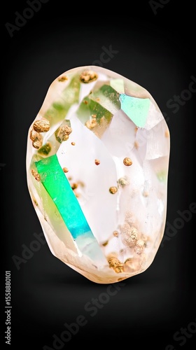 Iridescent Quartz Gemstone with Gold Inclusions Under Backlight